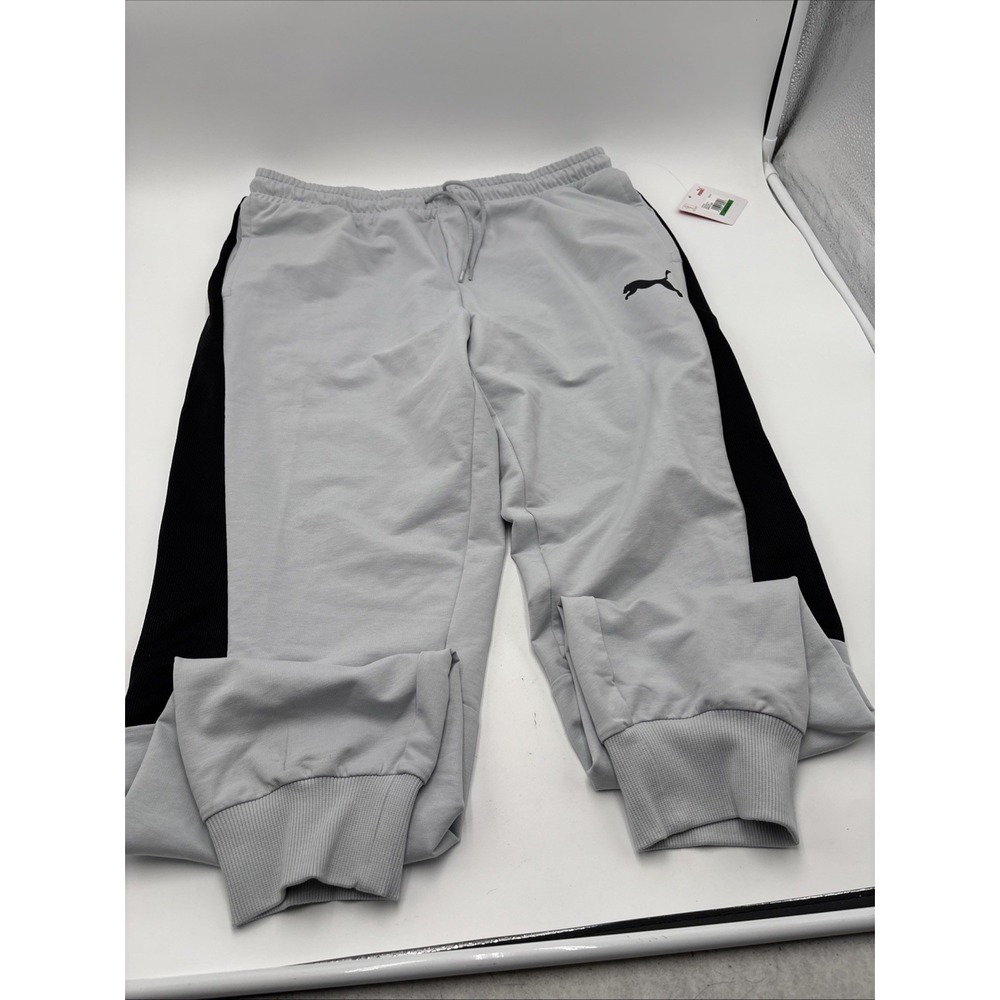 PUMA Stretchlite Size Large Platinum Gray with Black Side Logo Men's Sweat Pants